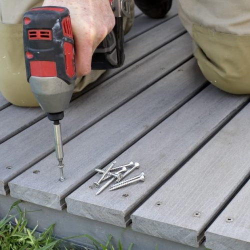 Fixing,Composite,Decking,With,A,Screw,Gun